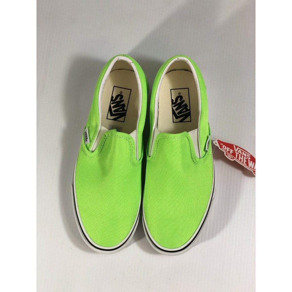 Vans Classic Slip On Neon Green Gecko/White Shoes - Picture 6 of 14